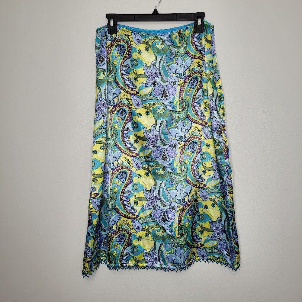 Vintage y2k Xhilaration blue green paisley print satin feel boho witchy skirt